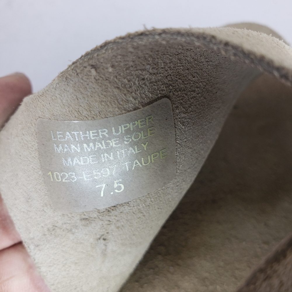 Bio-Gold Wedge Sandals Taupe Leather Ankle Strap Peep Toe - Picture 7 of 11